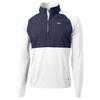 Cutter & Buck Men's Navy/White Denver Broncos Adapt Eco Knit Hybrid Recycled Quarter-Zip Raglan Jacket view 1
