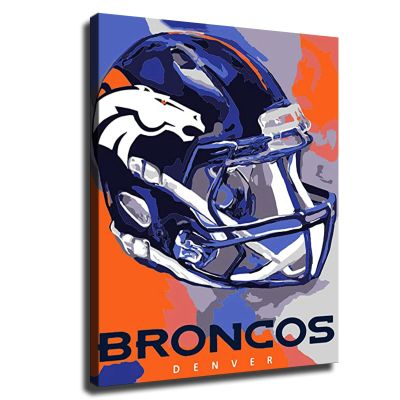 Denver City Broncos American Football Poster Sports Pattern Canvas Wall Art Printed Pattern Artwork Home Decor Painting (Framed,24x30inch)