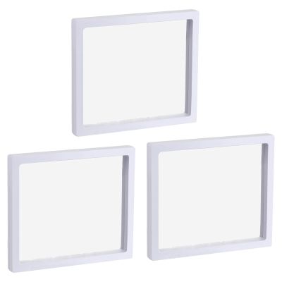 MECCANIXITY Floating Frame Display Holder Stand 3D Jewelry Display Box 7.09 x 7.09 x 0.79 inch White for Ring Necklace Bracelet Earring Pack of 3
