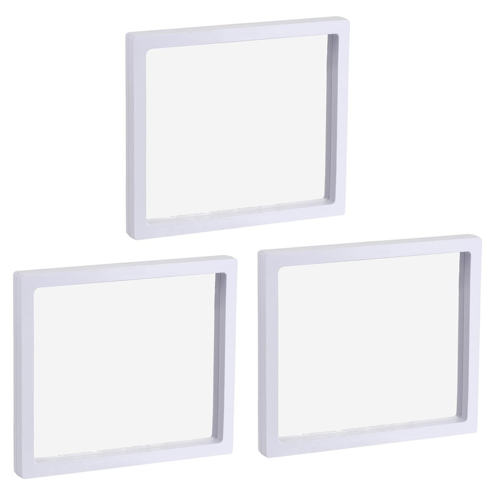 MECCANIXITY Floating Frame Display Holder Stand 3D Jewelry Display Box 7.09 x 7.09 x 0.79 inch White for Ring Necklace Bracelet Earring Pack of 3