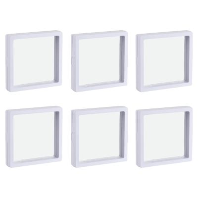 MECCANIXITY Floating Frame Display Holder Stand 3D Jewelry Display Box 4.33 x 4.33 x 0.79 inch White for Ring Necklace Bracelet Earring Pack of 6