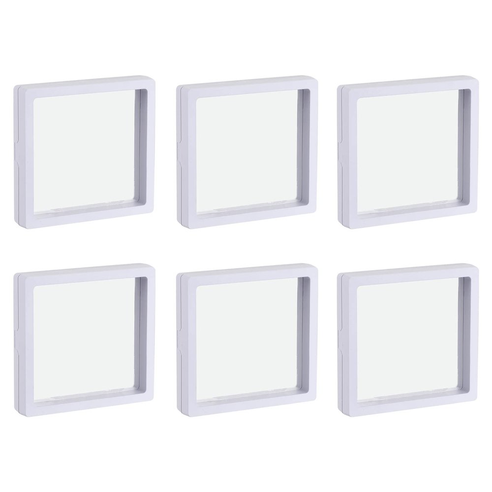 MECCANIXITY Floating Frame Display Holder Stand 3D Jewelry Display Box 4.33 x 4.33 x 0.79 inch White for Ring Necklace Bracelet Earring Pack of 6