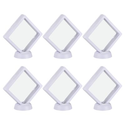 MECCANIXITY Floating Frame Display Holder Stand 3D Jewelry Display Box with Base 3.54 x 3.54 x 0.79 inch White Pack of 6