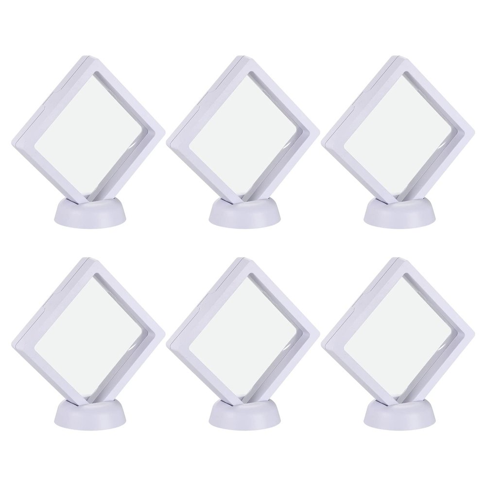 MECCANIXITY Floating Frame Display Holder Stand 3D Jewelry Display Box with Base 3.54 x 3.54 x 0.79 inch White Pack of 6
