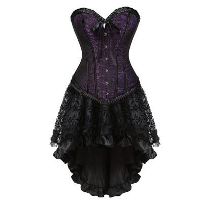 tuduoms Women's Medieval Renaissance Pirate Skirt with Corset Vintage Gothic Victorian Ruffle High Low Skirt Steampunk Dress Purple