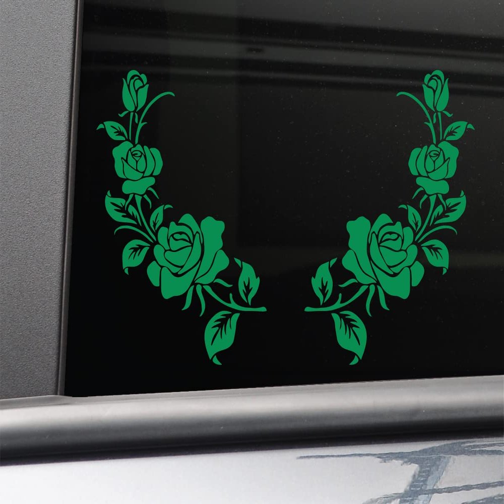 Green Rose Roses Pair (Left and Right) Vinyl Decal Car Truck Bumper Window Stickers