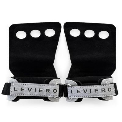 LEVIERO Woddies Gymnastics Grips for Crossfit, Pull-Ups, Weightlifting - Soft Leather, Comfort Fit, Durable WOD Grips for Adults XS Black