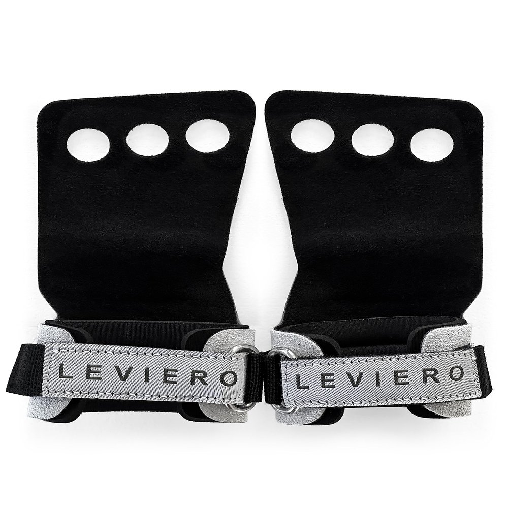 LEVIERO Woddies Gymnastics Grips for Crossfit, Pull-Ups, Weightlifting - Soft Leather, Comfort Fit, Durable WOD Grips for Adults S Black