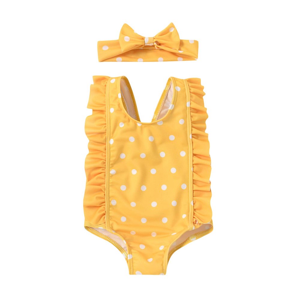 One-Piece Dot Baby Beachwear Swimsuit Girls Toddler Swimwear Polka Bikini Kids Swimsuits for 13 Year (Yellow, 2-3 Years)