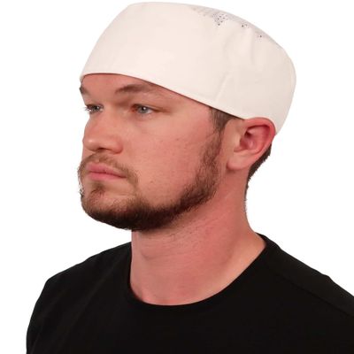 Chef's Beanie Elastic Back - White Airflow Mesh with Sweatband - USA Made Chef's Caps - Made in the USA! 100% Cotton!