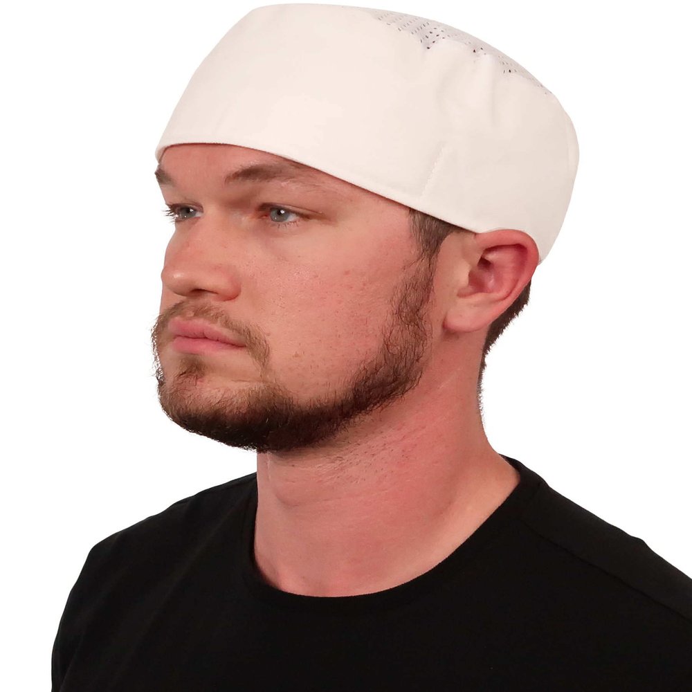 Chef's Beanie Elastic Back - White Airflow Mesh with Sweatband - USA Made Chef's Caps - Made in the USA! 100% Cotton!