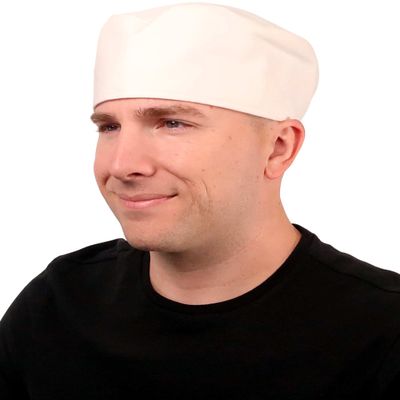 Chef's Beanie White Elastic Back - USA Made Chef's Caps - Made in The USA! 100% Cotton!