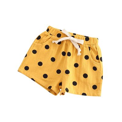 Waist Girls Polka Baby Kids Shorts Boys Linen Elasticated Dot Toddler Pocket Girls Toddler Girls (Yellow, 2-3 Years)