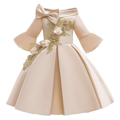 Floral Kids Girls Princess Bridesmaid Pageant Gown Birthday Party Wedding Dress Monsoon Dress Women (Beige, 5-6 Years)