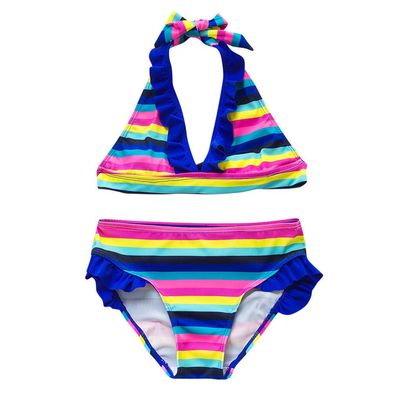 Striped Rainbow Kids Bikini Two-Pieces Swimwear Girls Outfit Swimsuit Teen Cow Print Swimsuit (Multicolor, 7-8 Years)
