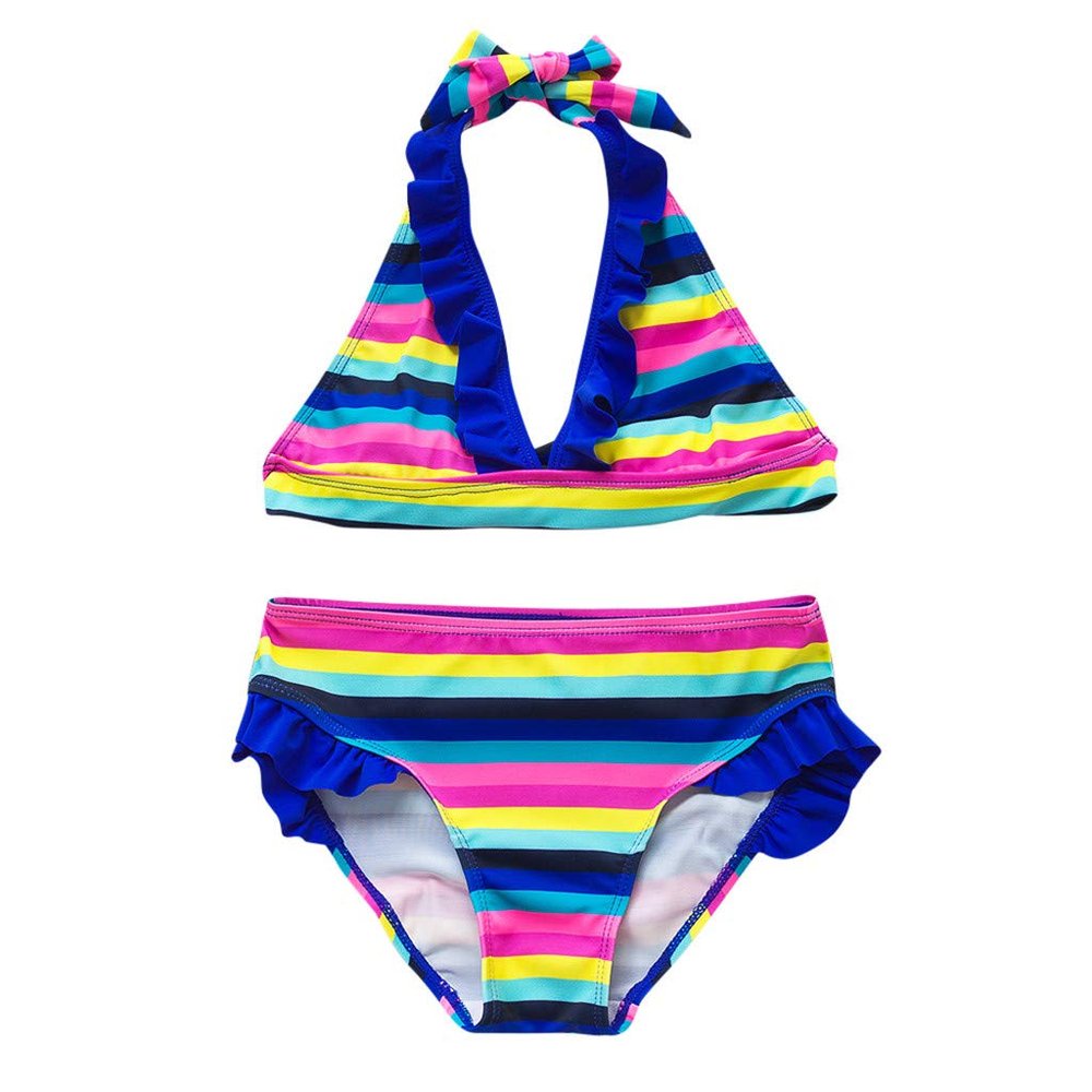 Striped Rainbow Kids Bikini Two-Pieces Swimwear Girls Outfit Swimsuit Teen Cow Print Swimsuit (Multicolor, 7-8 Years)