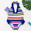 Striped Rainbow Kids Bikini Two-Pieces Swimwear Girls Outfit Swimsuit Teen Cow Print Swimsuit (Multicolor, 7-8 Years) view 2