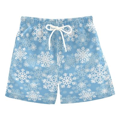 Aflyko Christmas Board Shorts Blue White Cute Xmas Snowflake Swim Trunk Bathing Suit New Year Boys Girls Beach Swimwear Quick Dry Swimming Shorts All Day Shorts Gym Shorts XL