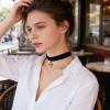 Allereyae Vintage Satin Choker Necklace Gold Ball Pendant Necklace Short Velvet Necklace Punk Black Wide Leather Necklace Chain view 2