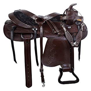 Daarkgreen Leather Western Barrel Racing Horse Saddle and Tack Set Headstall Breast Collar and Reins Size 12-18 Inches