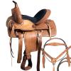Daarkgreen Leather Western Barrel Racing Horse Saddle and Tack Set Headstall Breast Collar and Reins Size 12-18 Inches view 1