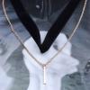 Allereyae Vintage Layered Satin Necklace Choker Vertical Bar Pendant Necklace Punk Velvet Choker Necklace Plain Black Leather Collar Necklace Chain for Women view 4