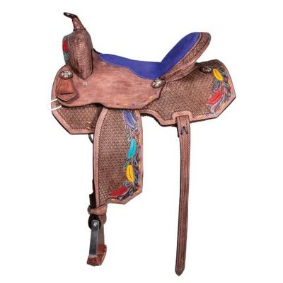 Daarkgreen Leather Western Barrel Racing Horse Saddle and Tack Set Headstall Breast Collar and Reins Size 12-18 Inches