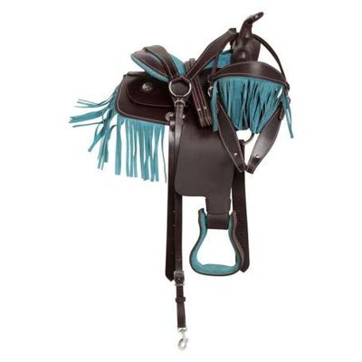 Daarkgreen Leather Western Barrel Racing Horse Saddle and Tack Set Headstall Breast Collar and Reins Size 12-18 Inches