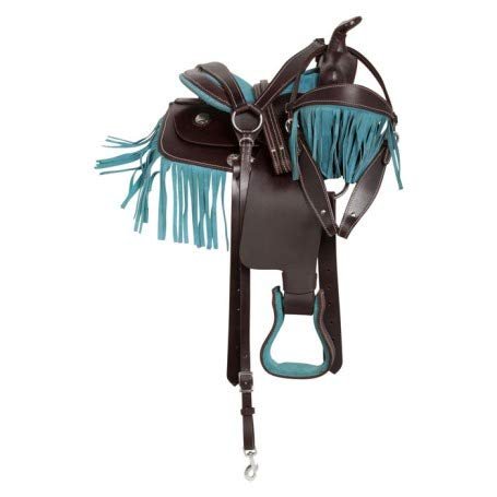 Daarkgreen Leather Western Barrel Racing Horse Saddle and Tack Set Headstall Breast Collar and Reins Size 12-18 Inches