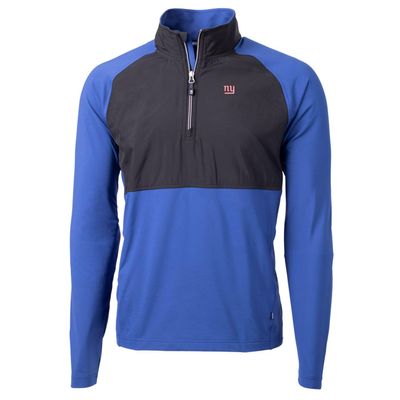 Cutter & Buck Men's Black/Royal New York Giants Adapt Eco Knit Hybrid Recycled Quarter-Zip Raglan Jacket