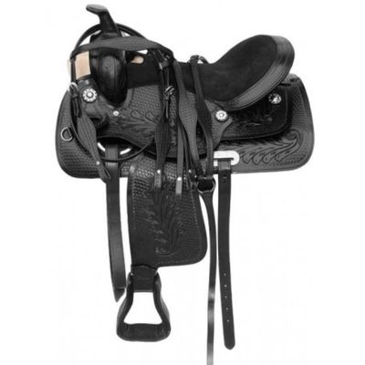 Daarkgreen Leather Western Barrel Racing Horse Saddle and Tack Set Headstall Breast Collar and Reins Size 12-18 Inches