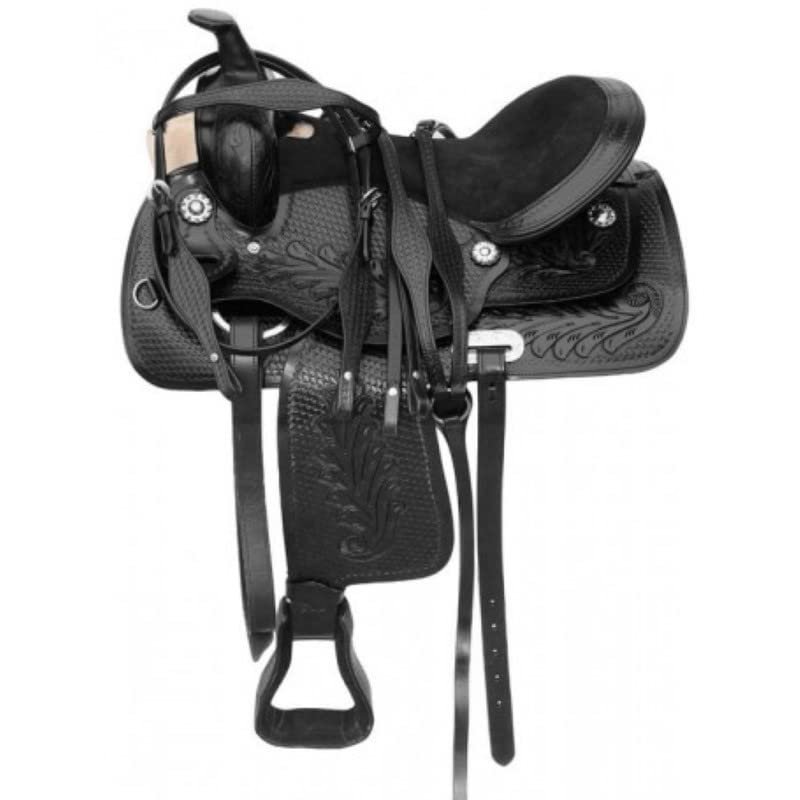 Daarkgreen Leather Western Barrel Racing Horse Saddle and Tack Set Headstall Breast Collar and Reins Size 12-18 Inches