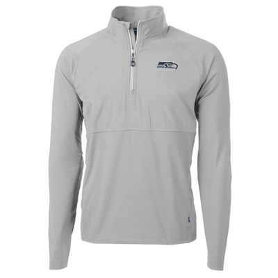Cutter & Buck Men's Gray Seattle Seahawks Adapt Eco Knit Hybrid Recycled Quarter-Zip Raglan Jacket