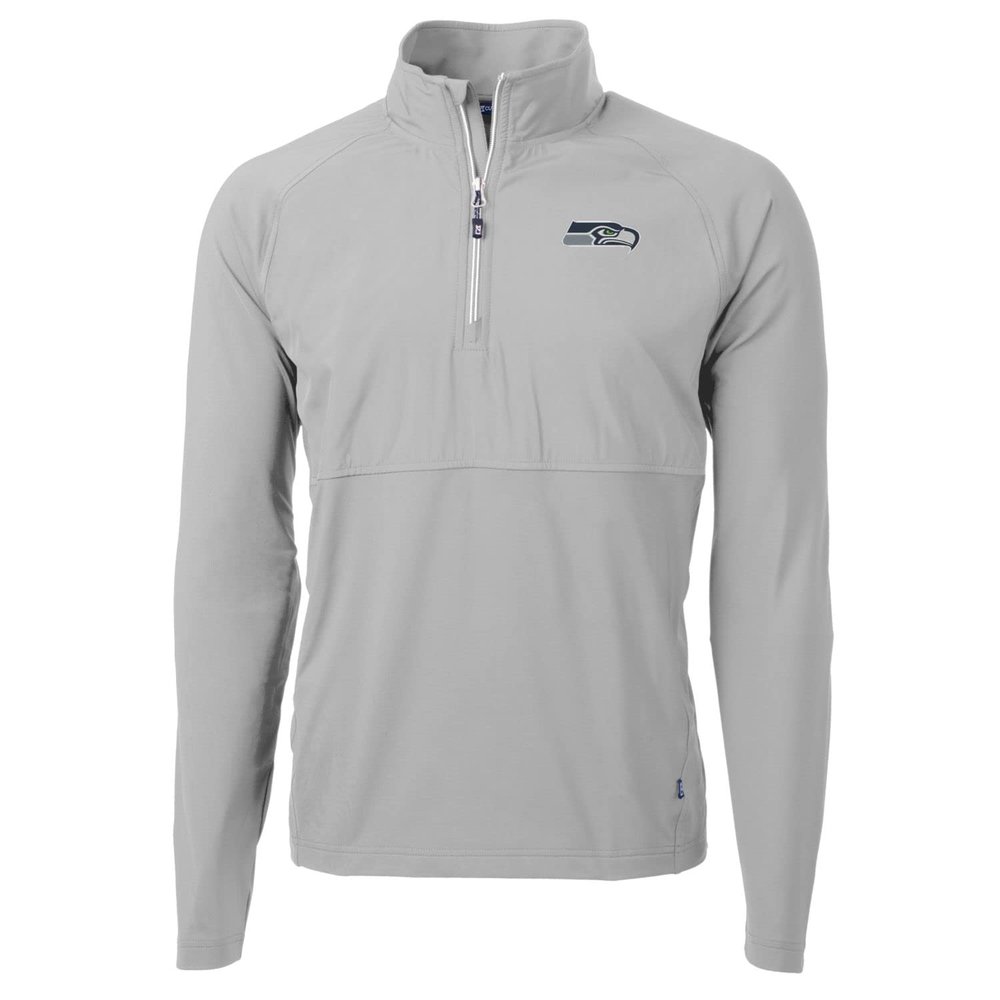Cutter & Buck Men's Gray Seattle Seahawks Adapt Eco Knit Hybrid Recycled Quarter-Zip Raglan Jacket