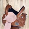 Daarkgreen Leather Western Barrel Racing Horse Saddle and Tack Set Headstall Breast Collar and Reins Size 12-18 Inches view 2