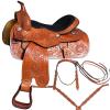 Daarkgreen Leather Western Barrel Racing Horse Saddle and Tack Set Headstall Breast Collar and Reins Size 12-18 Inches view 1