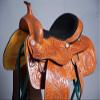 Daarkgreen Leather Western Barrel Racing Horse Saddle and Tack Set Headstall Breast Collar and Reins Size 12-18 Inches view 2