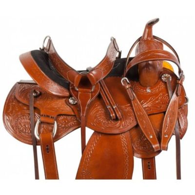 Daarkgreen Leather Western Barrel Racing Horse Saddle and Tack Set Headstall Breast Collar and Reins Size 12-18 Inches