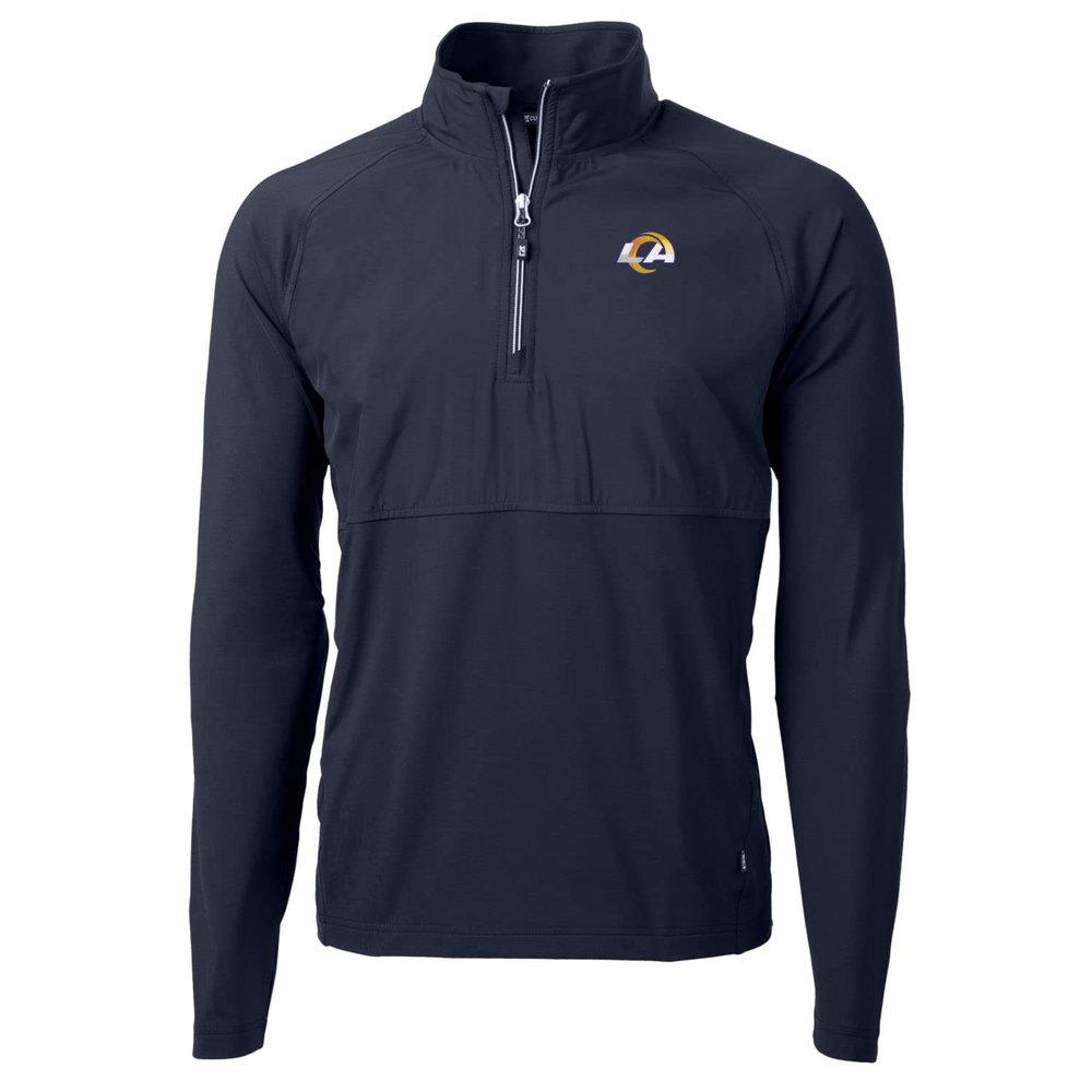 Cutter & Buck Men's Navy Los Angeles Rams Adapt Eco Knit Hybrid Recycled Quarter-Zip Raglan Jacket