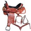 Daarkgreen Leather Western Barrel Racing Horse Saddle and Tack Set Headstall Breast Collar and Reins Size 12-18 Inches view 1