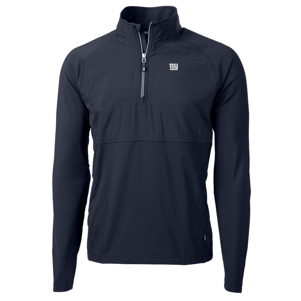 Cutter & Buck Men's Navy New York Giants Adapt Eco Knit Hybrid Recycled Quarter-Zip Raglan Jacket