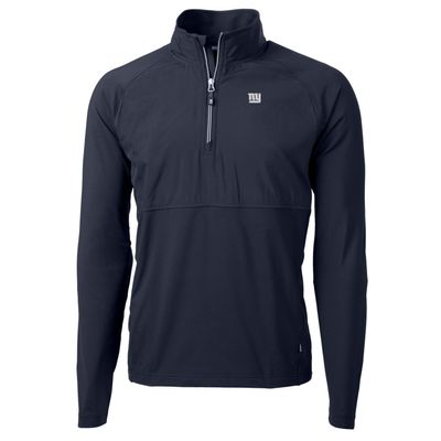 Cutter & Buck Men's Navy New York Giants Adapt Eco Knit Hybrid Recycled Quarter-Zip Raglan Jacket