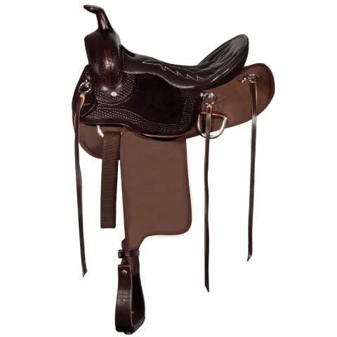 Daarkgreen Leather Western Barrel Racing Horse Saddle and Tack Set Headstall Breast Collar and Reins Size 12-18 Inches