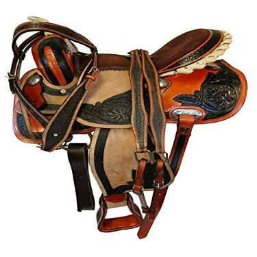 Daarkgreen Leather Western Barrel Racing Horse Saddle and Tack Set Headstall Breast Collar and Reins Size 12-18 Inches