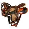 Daarkgreen Leather Western Barrel Racing Horse Saddle and Tack Set Headstall Breast Collar and Reins Size 12-18 Inches view 1