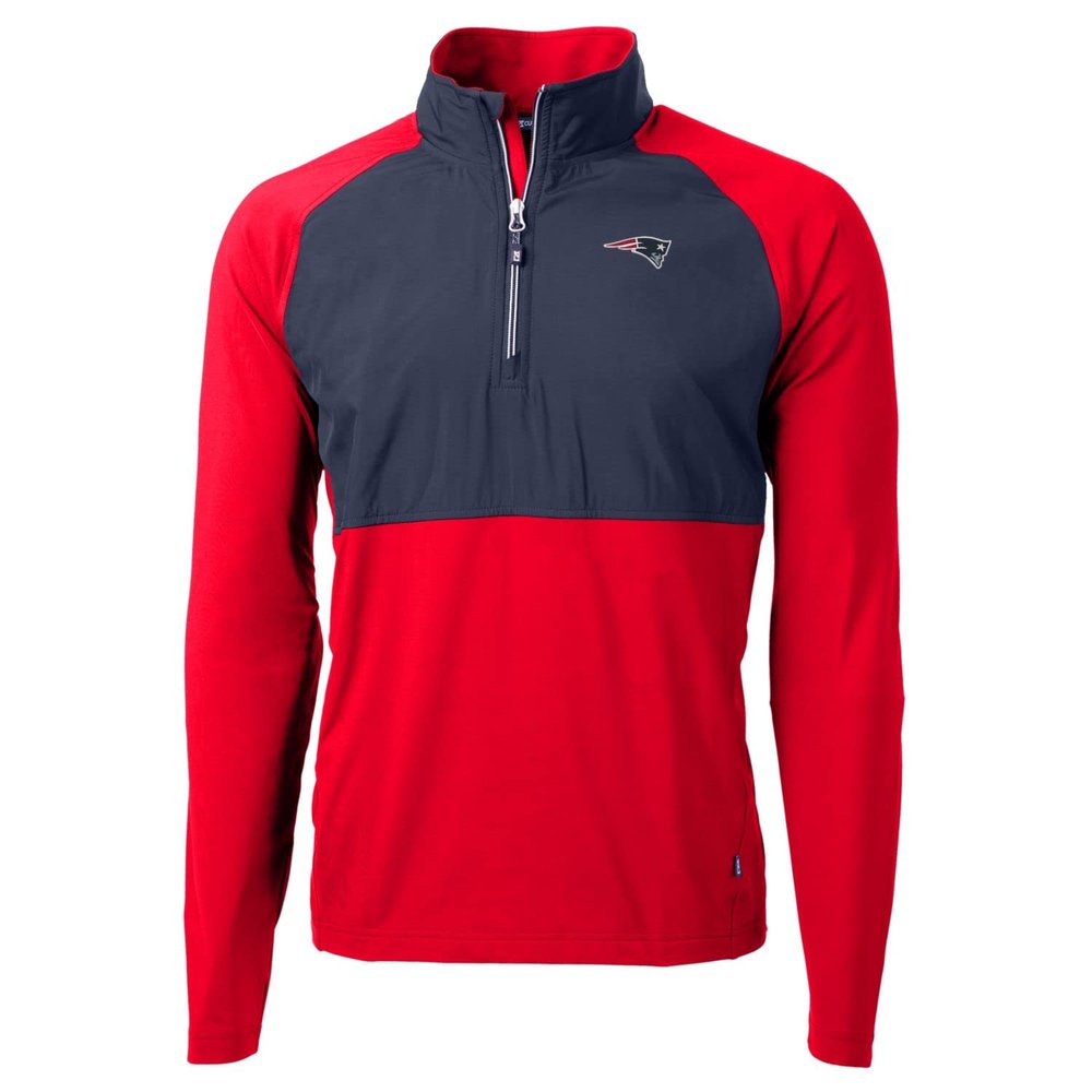 Cutter & Buck Men's Navy/Red New England Patriots Adapt Eco Knit Hybrid Recycled Quarter-Zip Raglan Jacket