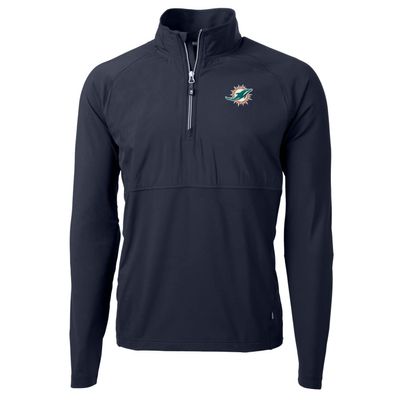Cutter & Buck Men's Navy Miami Dolphins Adapt Eco Knit Hybrid Recycled Quarter-Zip Raglan Jacket