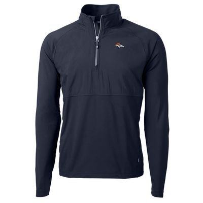 Cutter & Buck Men's Navy Denver Broncos Adapt Eco Knit Hybrid Recycled Quarter-Zip Raglan Jacket