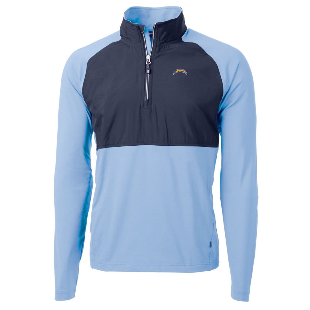 Cutter & Buck Men's Navy/Powder Blue Los Angeles Chargers Adapt Eco Knit Hybrid Recycled Quarter-Zip Raglan Jacket