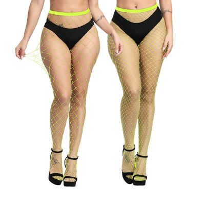EVERSWE High Waist Fishnet Tights, Thigh High Suspender Stockings (YEL-LM, SM)